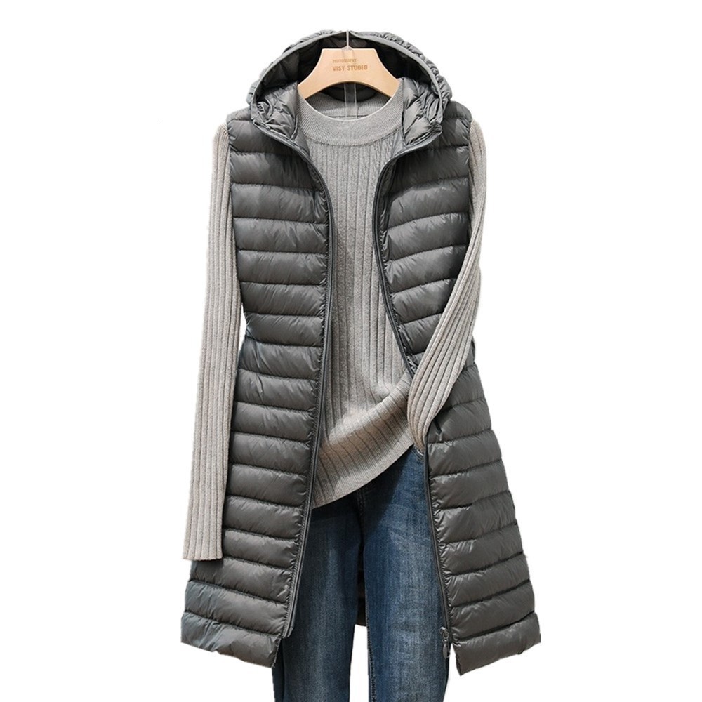 SEDUTMO Winter Plus Size 3XL Women Down Jackets Vest Long Ultra Light Duck Down Coat Autumn Puffer Waistcoat Slim Parkas ED506 210819