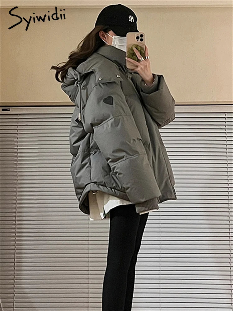 Women's Down Parkas Syiwidii Thicken Warm Jacket for Women Autumn Winter 2023 Fashion Long Sleeve Coats Chic Casual Zippers Hooded 231013