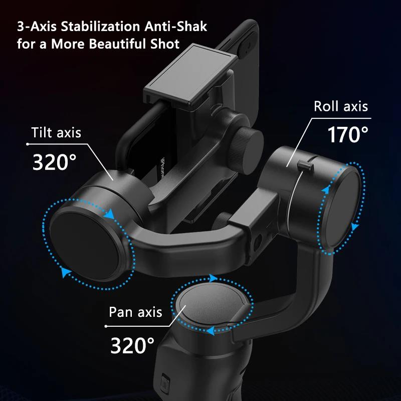 Phone Gimbal Stabilizer 3 Axis Smartphone Foldable Selfie Stick Monopod Holder Anti Shake Video Record Stabilizer for Cellphone Gopro Sports Camera Ac