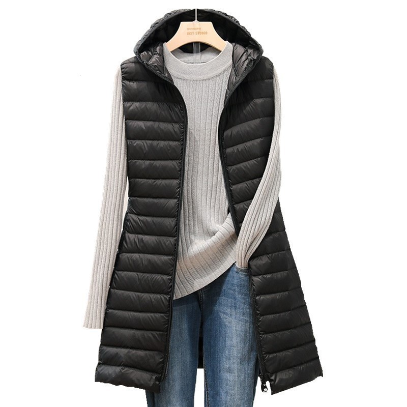 SEDUTMO Winter Plus Size 3XL Women Down Jackets Vest Long Ultra Light Duck Down Coat Autumn Puffer Waistcoat Slim Parkas ED506 210819