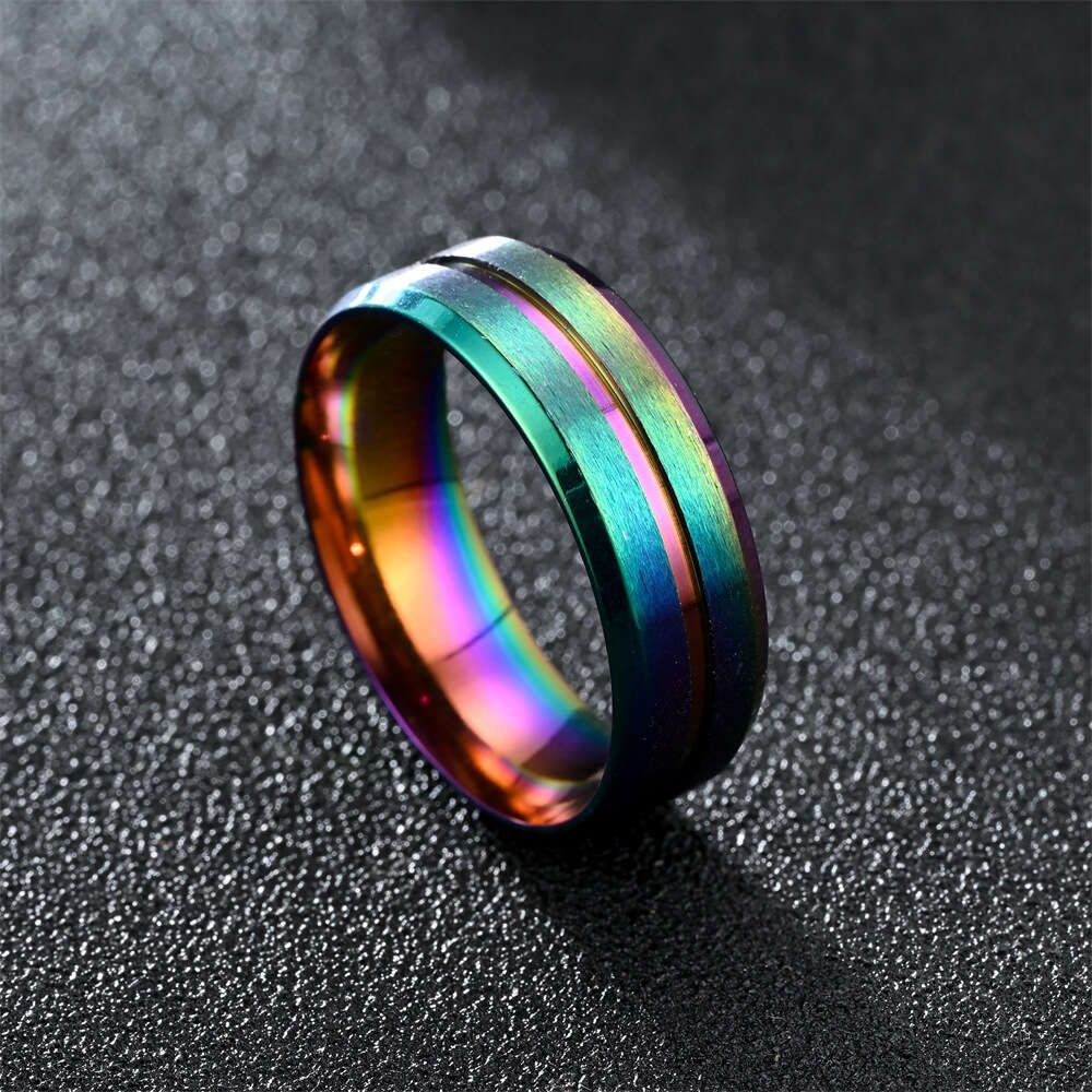 8mm New Fashion Finger Rings Center Groove Frosted Men's Stainless Steel Ring Minimalist Accessory Gold For Women Anillos Vintage Wolf Tide Jewel
