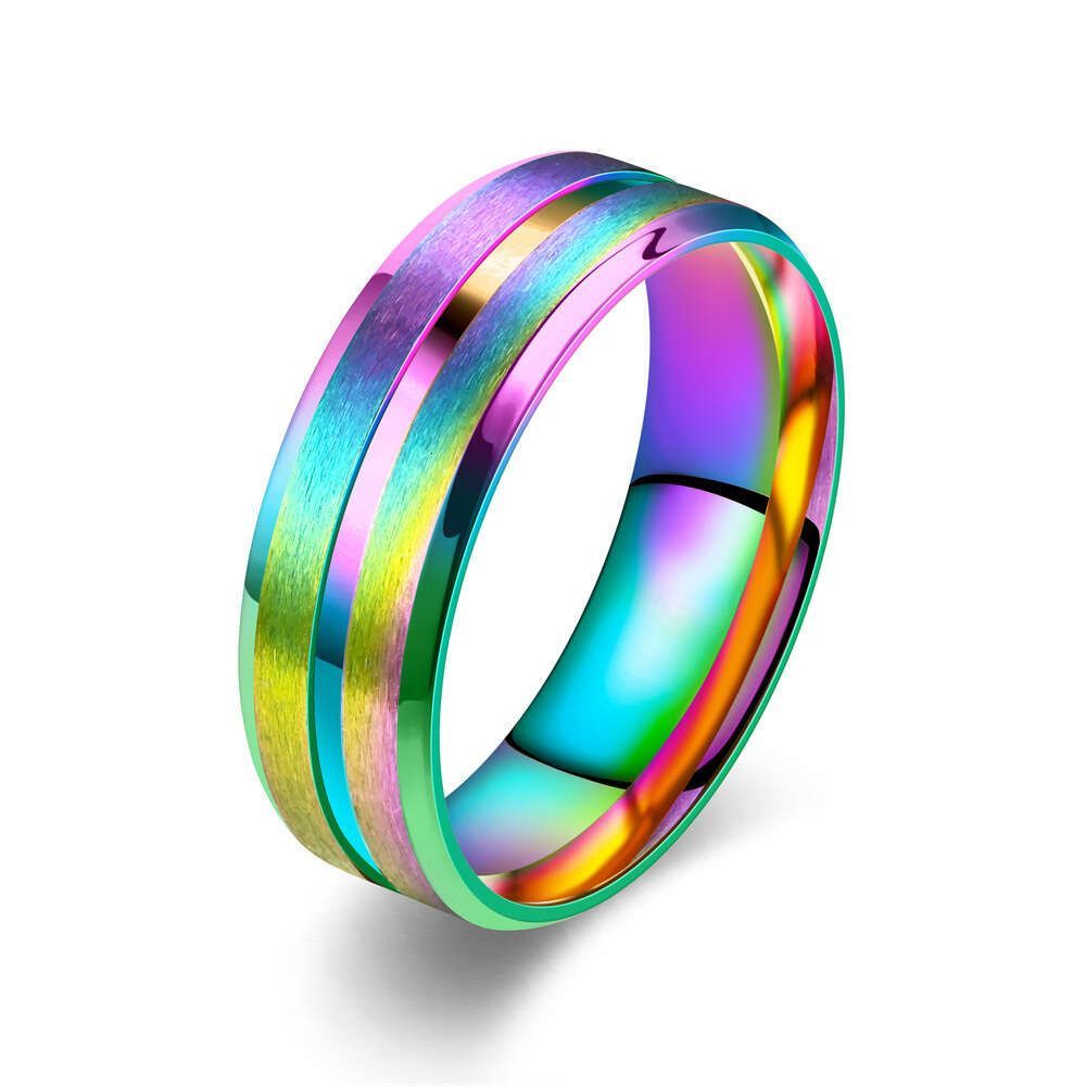 8mm New Fashion Finger Rings Center Groove Frosted Men's Stainless Steel Ring Minimalist Accessory Gold For Women Anillos Vintage Wolf Tide Jewel