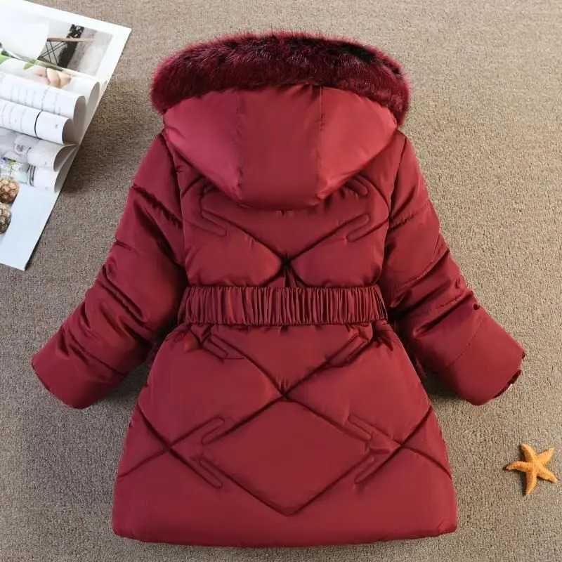 Down Coat 4 5 6 8 10 Years Winter Girls Jackets Keep Warm Fashion Fur Collar Princess Hooded Zipper Windproof Outerwear Kids Clothes 231016