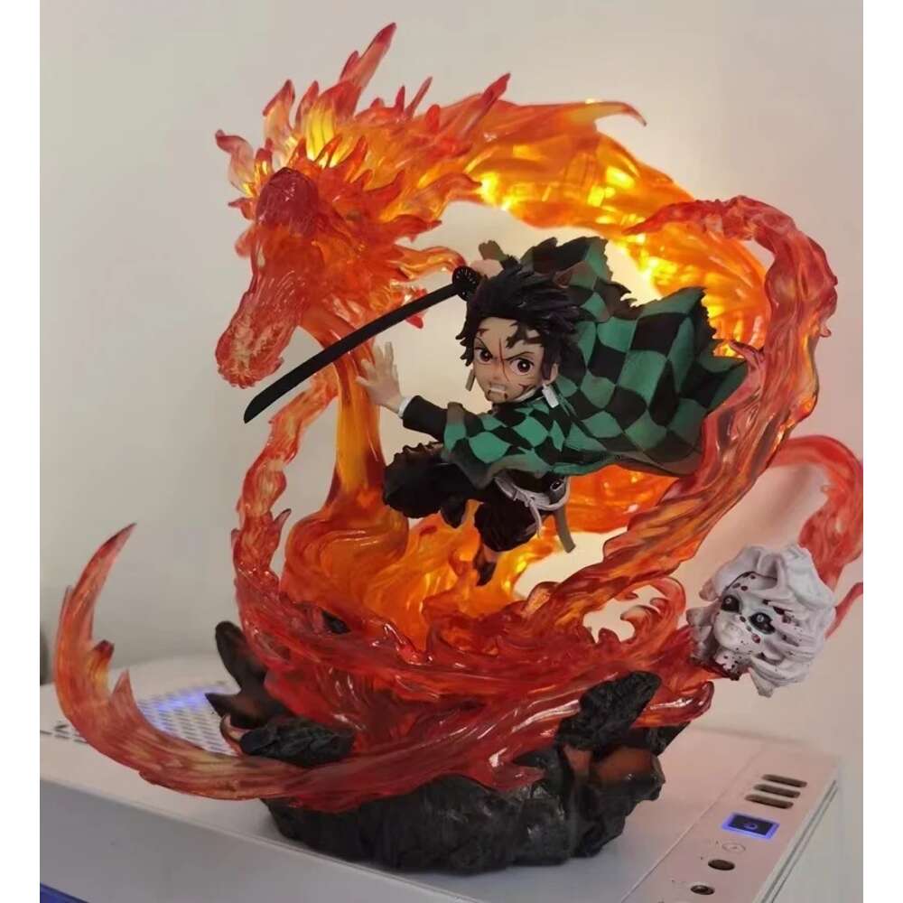 Finger Toys 30cm Demon Slayer Anime Figure Kimetsu No Yaiba Action Figure Gk Kamado Tanjirou Figurine Collection Model Doll Toys with Light