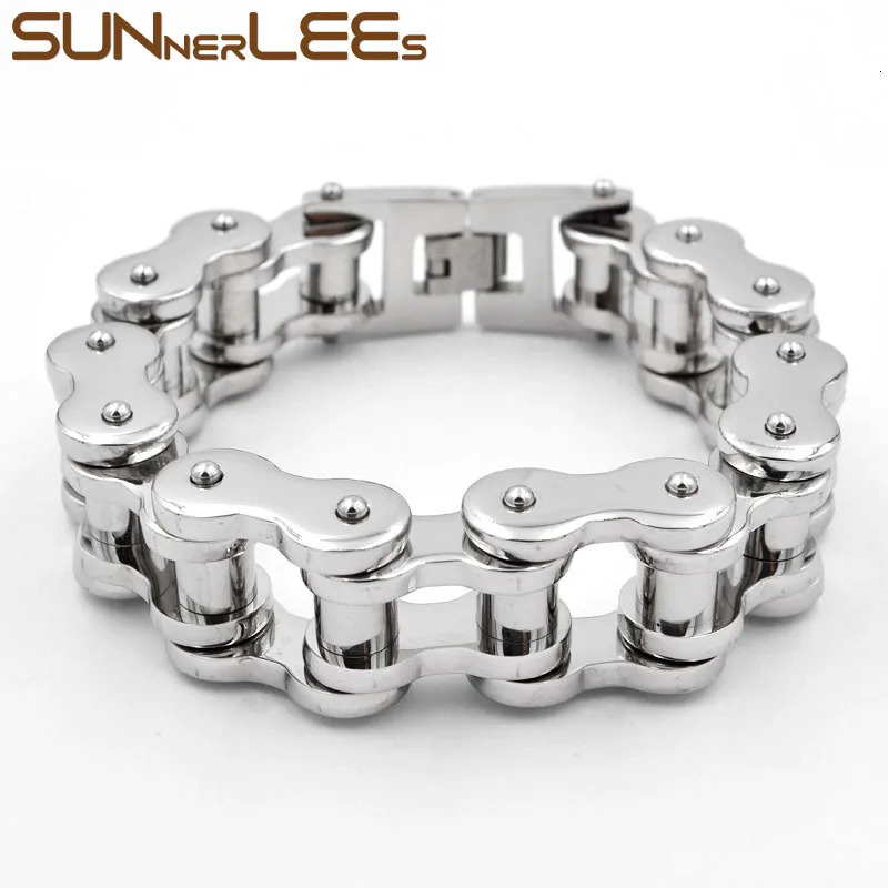 Chain SUNNERLEES 316L Stainless Steel Bracelet Bangle Biker Bicycle Motorcycle Link Silver Color Gold Plated Men Boy BC01 231016
