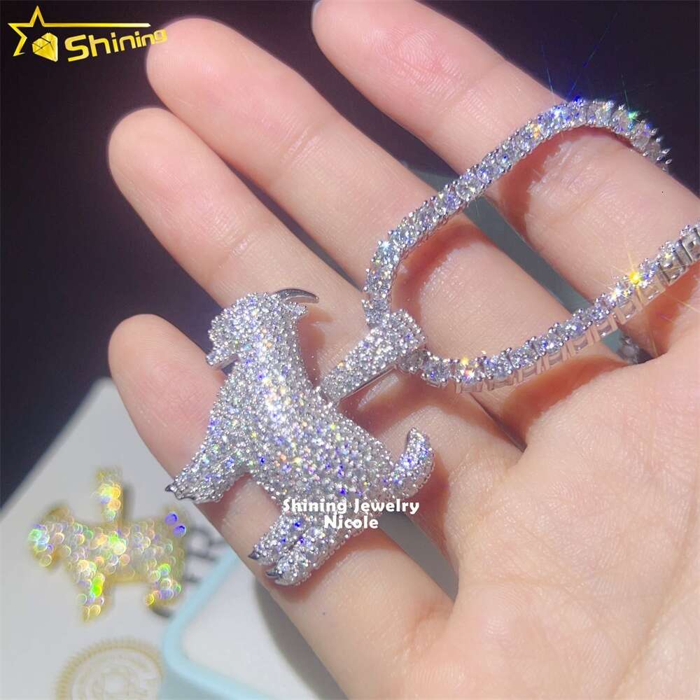 Hot Sale Iced Out Charms Sier Small Goats Dia Moissanite Pendant For Tennis Chain