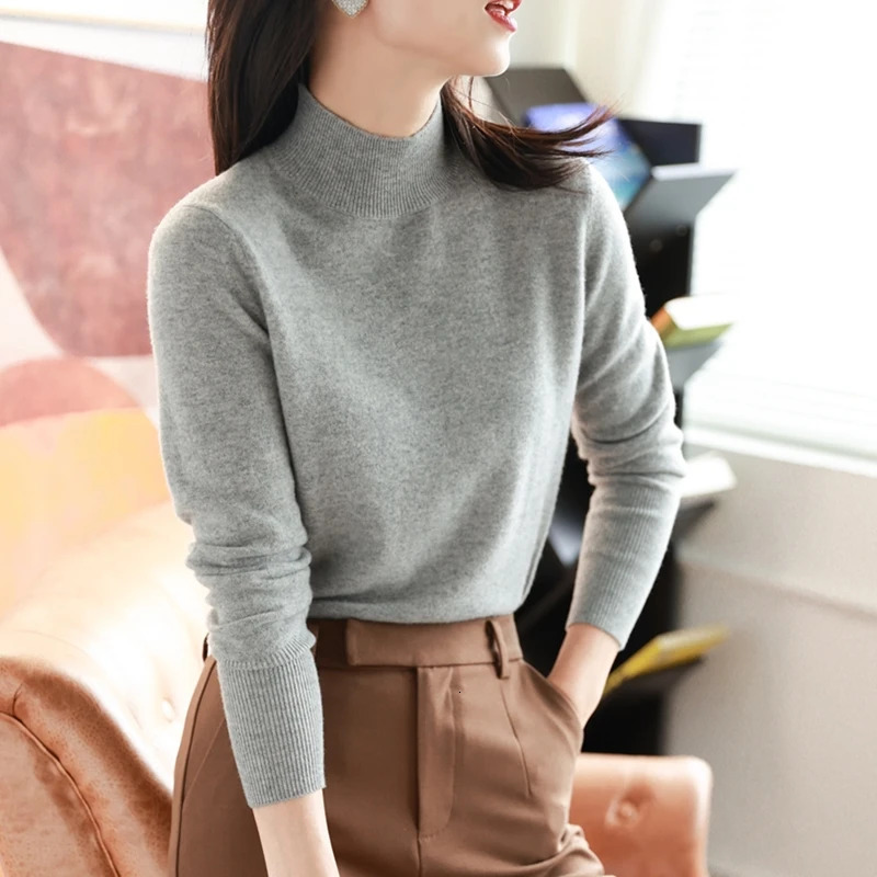 Womens Sweaters HELIAR Women Half Tutleneck Sweater Knitted Jumpers Solid Loose Cashmere Pullovers Autumn Winter 231016