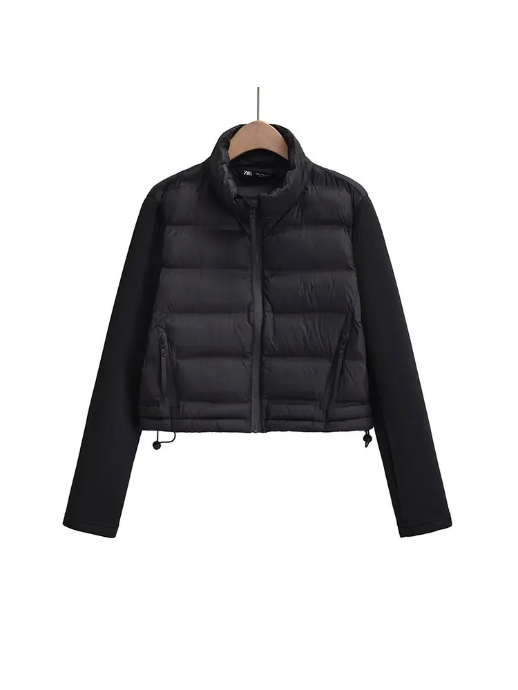 Women's Down Parkas Nlzgmsj TRAF Patchwork Autumn Winter Coat Women 2023 Vintage Slim Coats Zippers Stand Collar Jacket For 231013Z