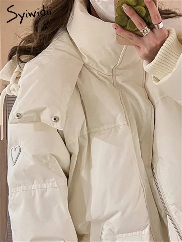 Women's Down Parkas Syiwidii Thicken Warm Jacket for Women Autumn Winter 2023 Fashion Long Sleeve Coats Chic Casual Zippers Hooded 231013