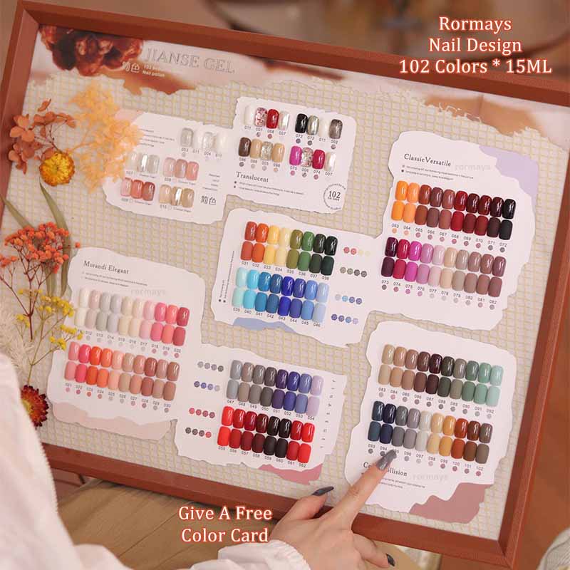 Rormays Autumn Winter 102 Color gel Polishing Set Caramel Mixed Semi Permanent Transparent Coating Color Transparent Shining UV LED Nail Design Factor