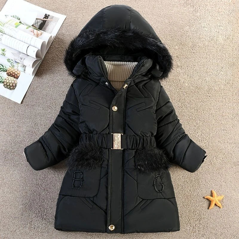 Down Coat 4 5 6 8 10 Years Winter Girls Jackets Keep Warm Fashion Fur Collar Princess Hooded Zipper Windproof Outerwear Kids Clothes 231016