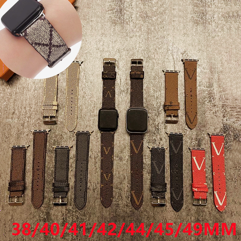 Designer Leather Apple Watch Bands 49mm Smart Straps for apple watch series 9 8 3 4 5 6 7 Watch Strap 38MM 41mm 42MM 44mm 45mm iwatch bands Monog