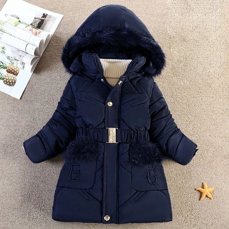 Down Coat 4 5 6 8 10 Years Winter Girls Jackets Keep Warm Fashion Fur Collar Princess Hooded Zipper Windproof Outerwear Kids Clothes 231016