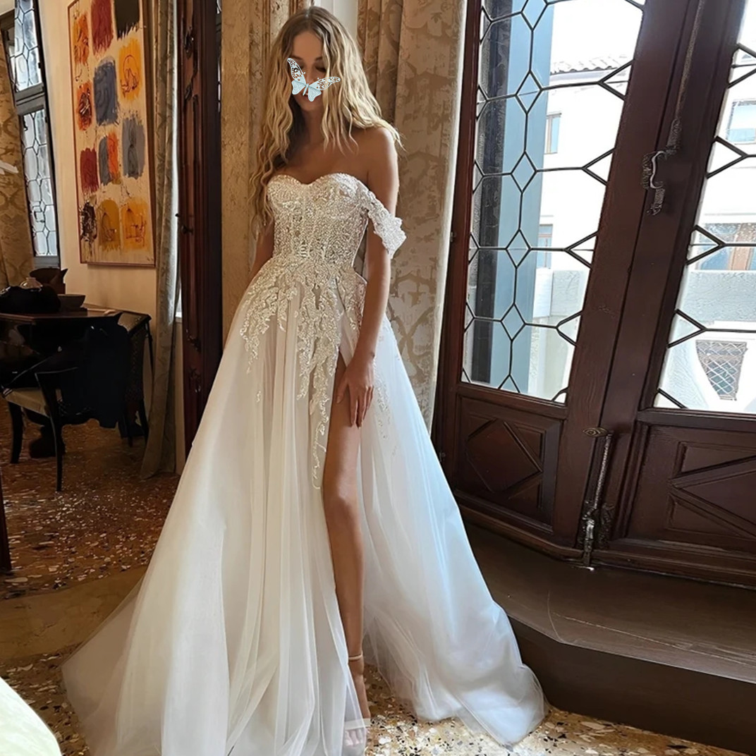 Modern Off The Shoulder Wedding Dress Sleeveless Pleats Satin A-Line Bride Gown Backless Sweep Train Vestido de novia