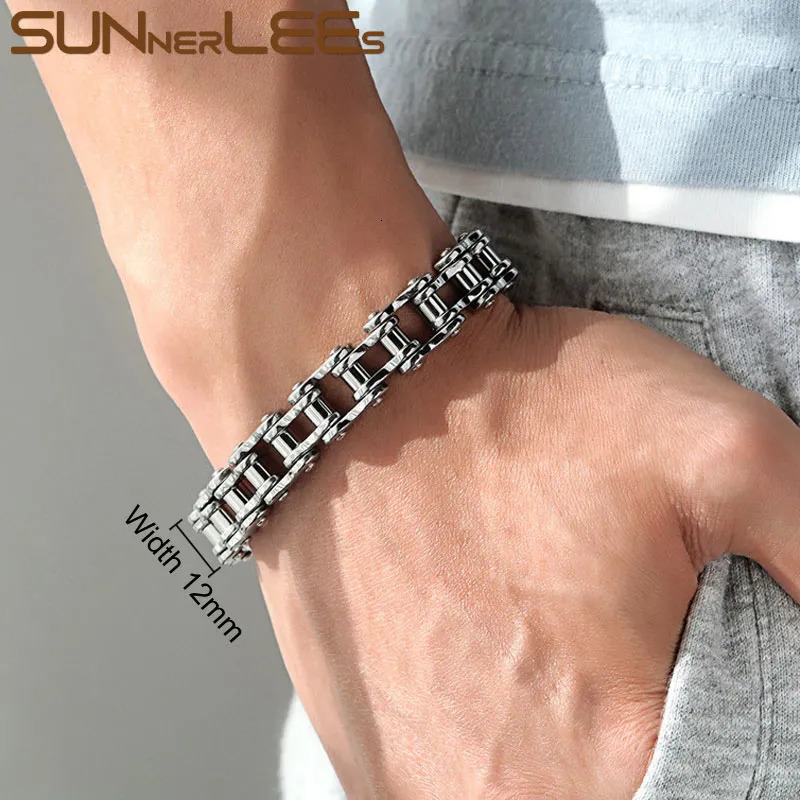 Chain SUNNERLEES 316L Stainless Steel Bracelet Bangle Biker Bicycle Motorcycle Link Silver Color Gold Plated Men Boy BC01 231016
