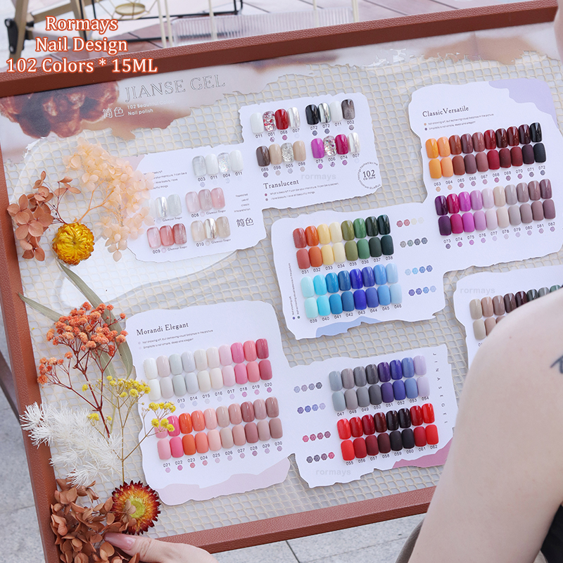 Rormays Autumn Winter 102 Color gel Polishing Set Caramel Mixed Semi Permanent Transparent Coating Color Transparent Shining UV LED Nail Design Factor
