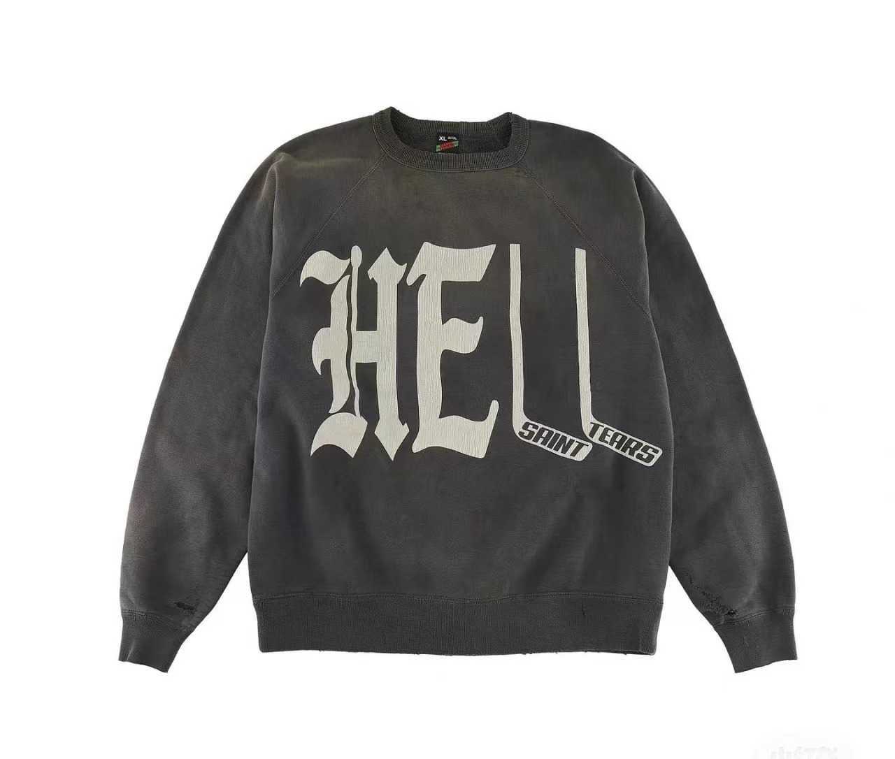 Saint Michael 23fw Washed Old Embroidery Letter Round Neck Sweater High Street Fashion Brand Sweatshirt