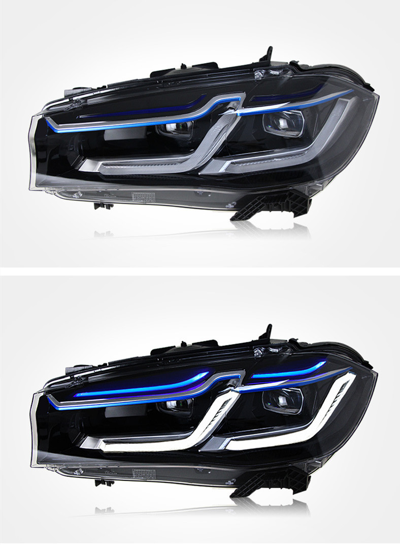 Car Front Lamp for BMW X5 X6 2014-20 18 Headlights Assembly F15 Modified LED Blue Eyebrow Daylight Turn Signal Headlamp