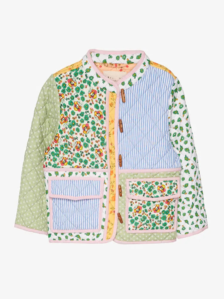 Women's Down Parkas Vintage Patchwork Quilted Cotton Jacket Long Sleeve Casual Loose Padded Coat Women Fashion Autumn Winter Office Daily Streetw