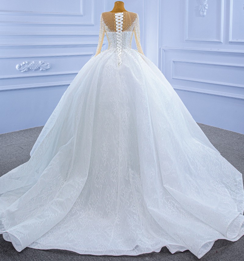 2024 Arabic Dubai Wedding Dresses for Women Long Sleeve Illusion Beads Crystal Lace Bridal Gowns Customed Vestidos De Noiva