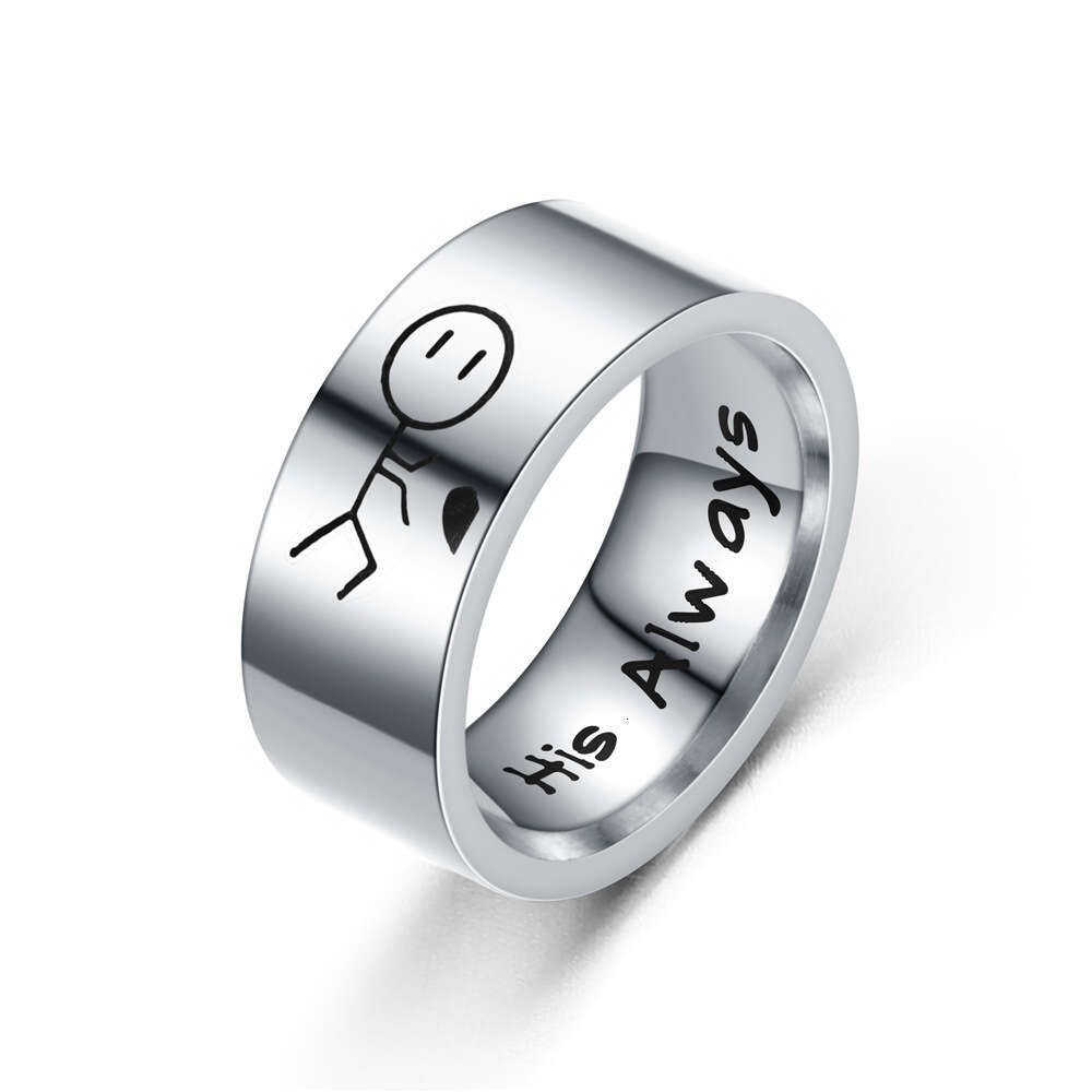 8mm Cartoon Couple Ring Band For Lovers His Always He Forever Wedding Engagement Finger Rings Cute Rings Anillos Vintage Wolf Tide Jewelry Gift Bijoux