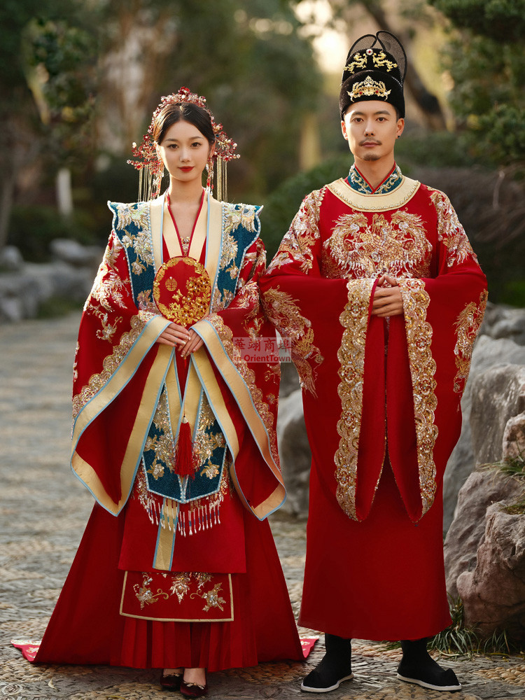 Ming Dynasty Costume Hand Made Groom Dragon Embroidery Xiuhe Clothing Ancient China Trend Bride Phoenix Hanfu Wedding Dress