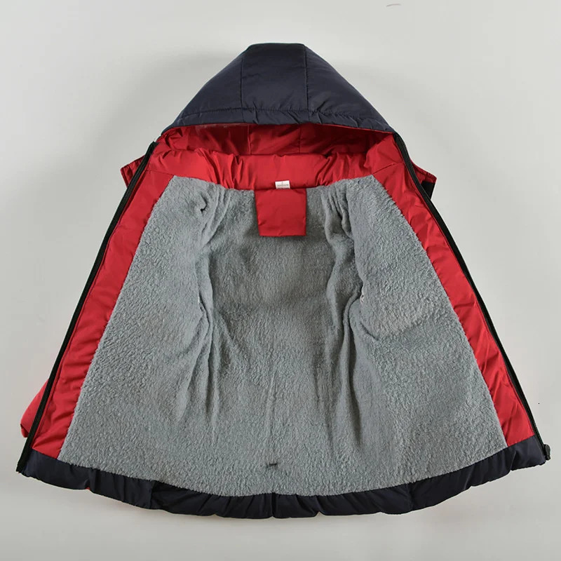 Jackets Winter Boys Thick Coat Cotton Clothes Teenager Plus Velvet Warm Kids Hooded Padded Parka Outerwear 25 Years 231013
