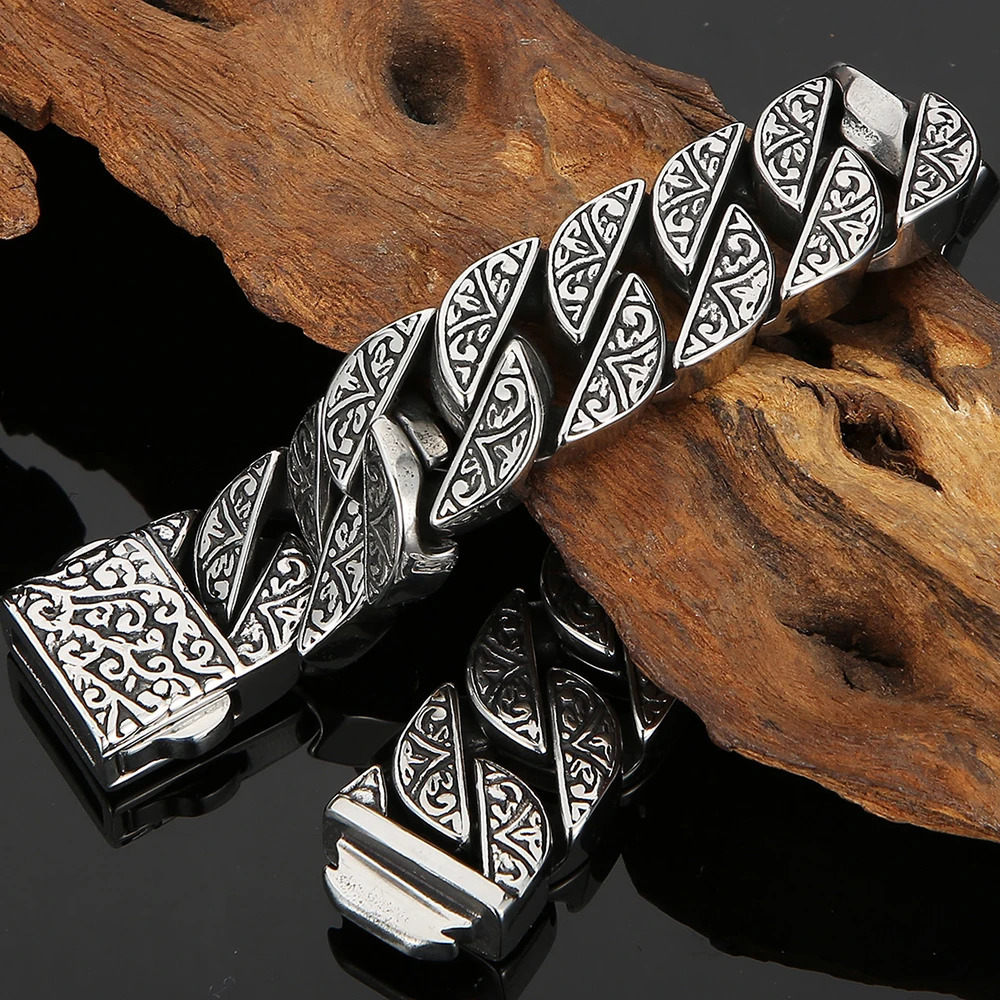 Chain Stainless Steel 17MM Wide Man Bracelet Homme Gold Plated Metal Strap Men's Bracelets For Products 79" Wholesale 231016