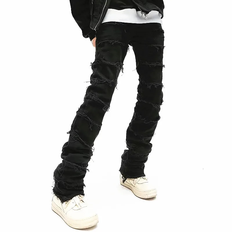 Mens Jeans Dark Streetwear Black Baggy Grunge Stacked Y2K Pants Men Patchwork Hip Hop Straight Denim Trousers Pantalones Hombre 231016