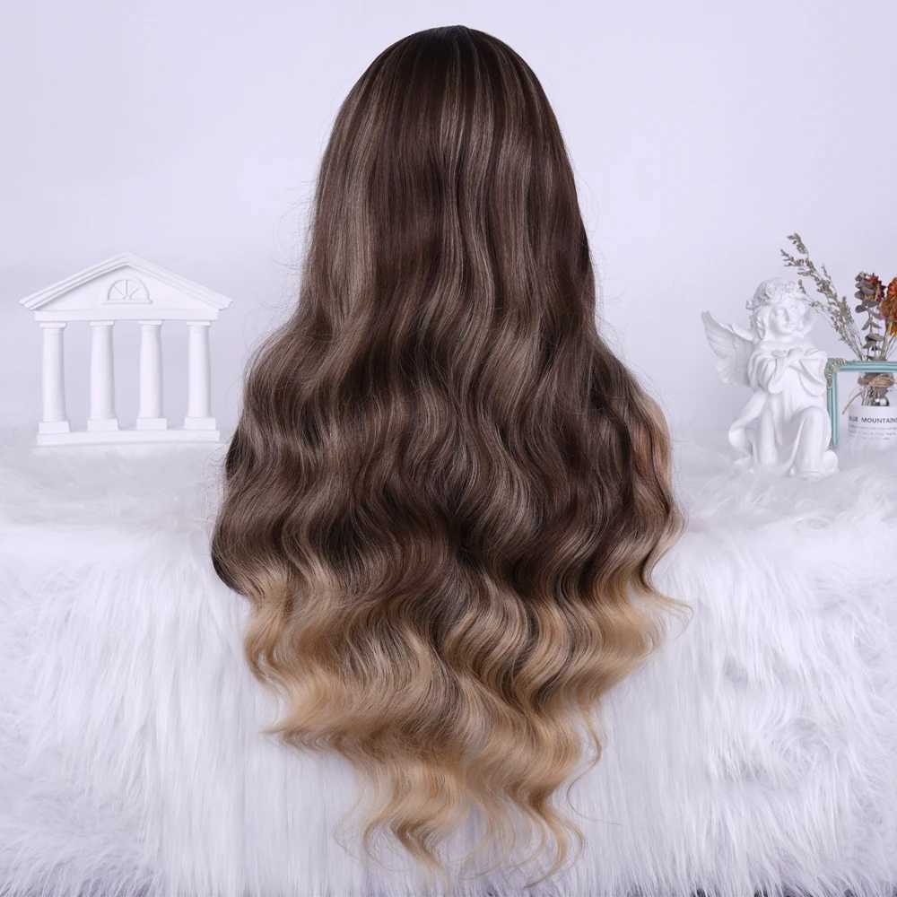 Synthetic Wigs Synthetic Highlight Lace Wigs Omber Blonde Body Wave 13x4x1 Middle t Part Ginger Heat Resistant Fiber for Black Woman 230227