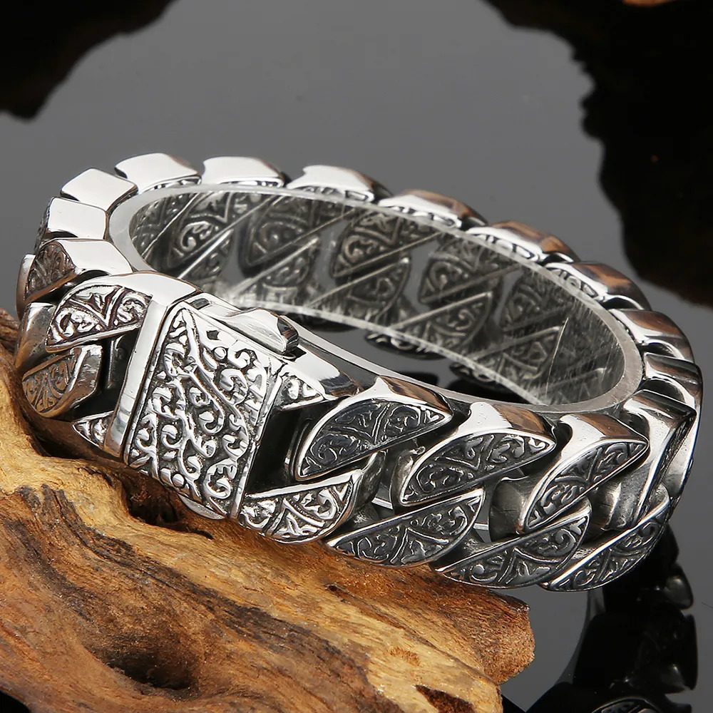 Chain Stainless Steel 17MM Wide Man Bracelet Homme Gold Plated Metal Strap Men's Bracelets For Products 79" Wholesale 231016