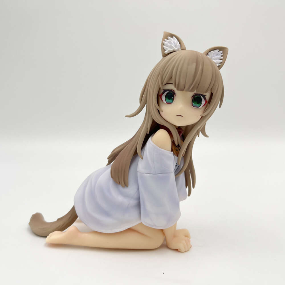 Finger Toys 12cm Golden Head My Cat is A Kawaii Girl Anime Figure Hobby Sakura Soybean Flour Sit and Eat Fish Collectible Model Doll Toys