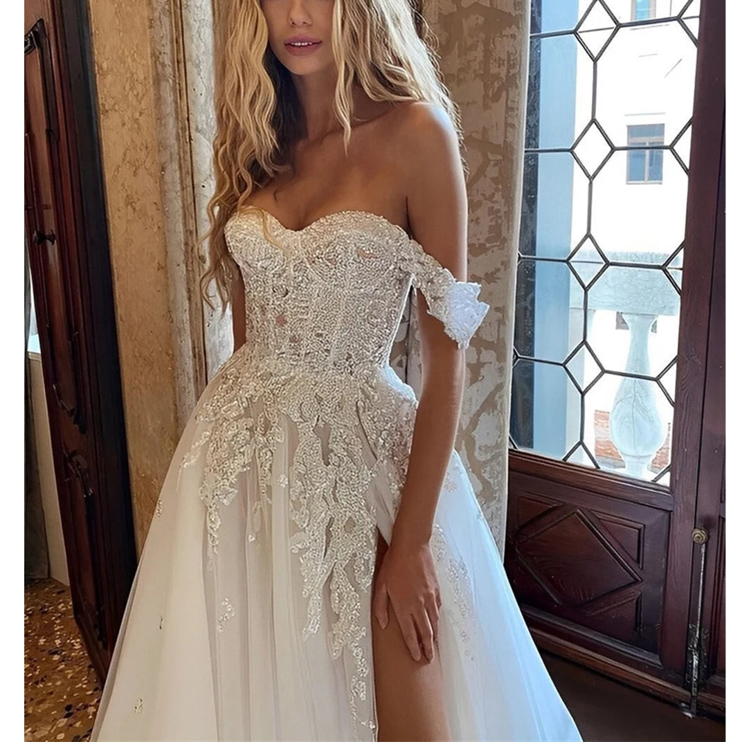 Modern Off The Shoulder Wedding Dress Sleeveless Pleats Satin A-Line Bride Gown Backless Sweep Train Vestido de novia