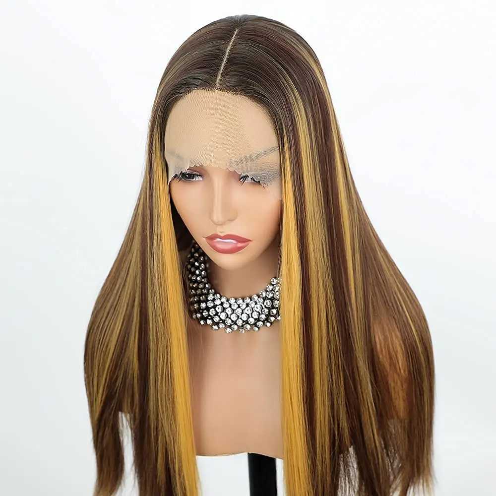 Synthetic Wigs Synthetic Highlight Lace Wigs Omber Blonde Body Wave 13x4x1 Middle t Part Ginger Heat Resistant Fiber for Black Woman 230227