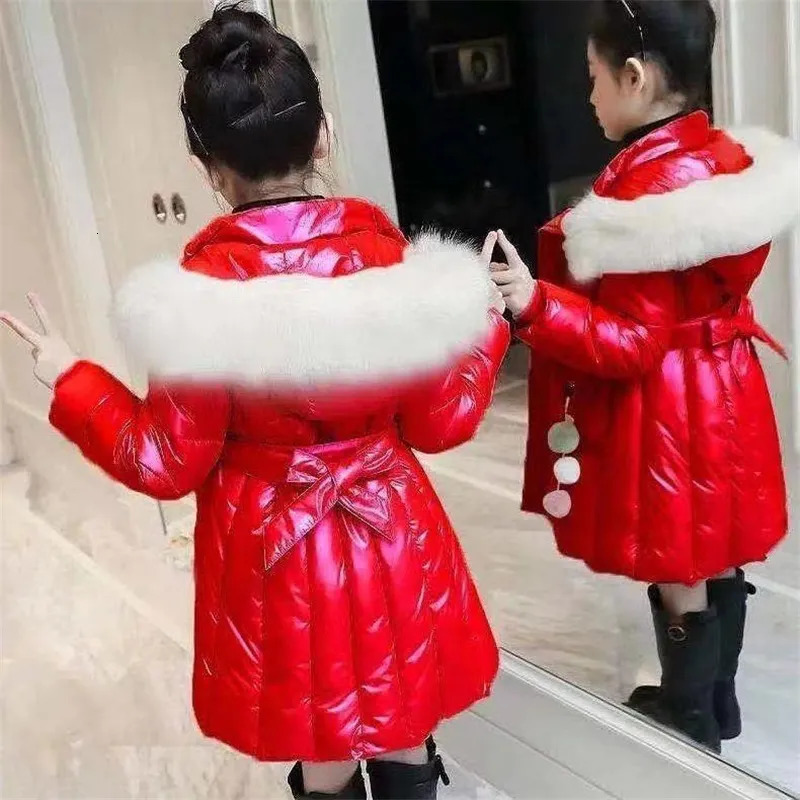 Down Coat Glossy Thick Warm Coats Winter Big Kids Hooded Fleece Outerwear Cashmere Parka Snowsuit Jackets Girls Cotton Clothes 231016