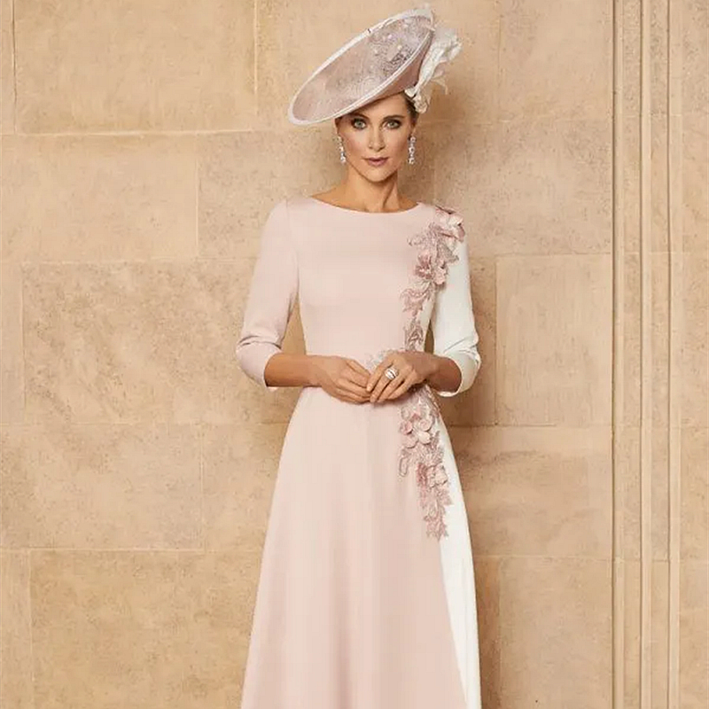 Vintage Rose And Ivory Mother Of The Bride Dresses For Wedding Party 2024 Lace Appliques Tea Length A Line Women Prom Dress Elegant Formal Evening Gow