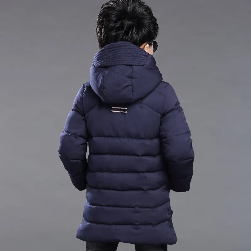 Jackets 2023 Big Size Teenager Thick Warm Winter Boys Jacket 2 Color Heavy Long Style Hooded Outerwear For Boy Children Windbreaker Coat 231013