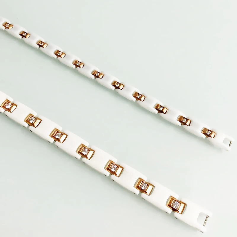 Chain Health Care Magnetic Therapy Bracelets For Women White Ceramic Rose Gold Plated Stainless Steel Bracelet Men CZ Jewelry 231016