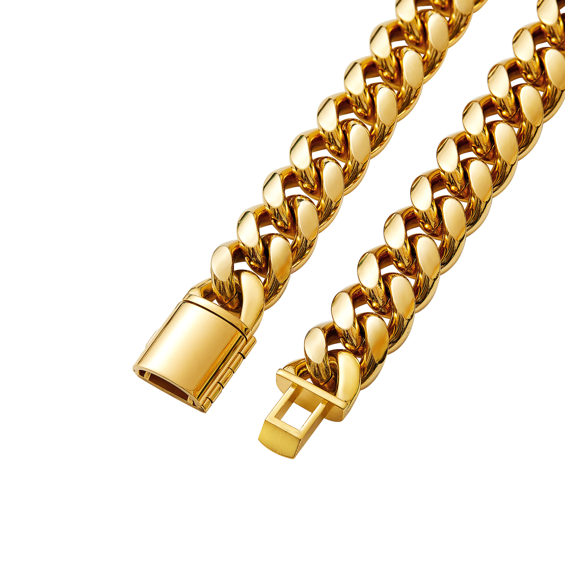 6mm-14mm Hip Hop 316L Stainless Steel Miami Cuban Link Chain 18K Real Gold Plated High Polished Mens Necklace Jewelry Gold Color