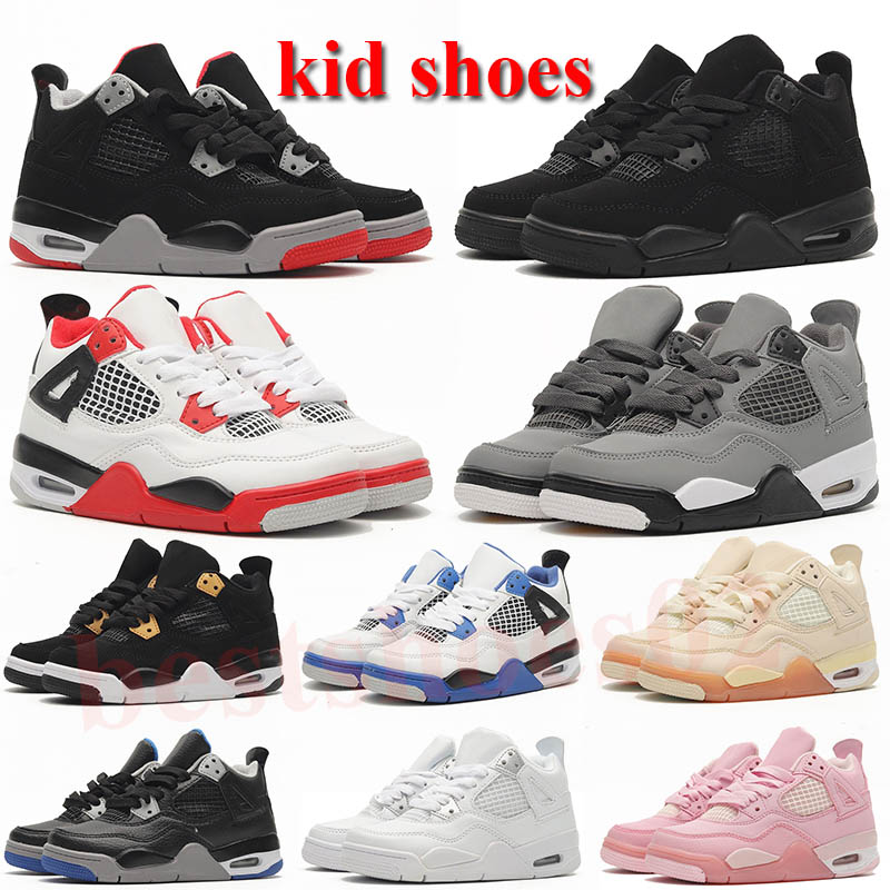 Kids Shoes Black Cats 4s 4 Basketball kid Shoe Platform Bred Fire Cool Grey University Pink Military Blue Trainers toddler infants children boys girls Sport Sneakers