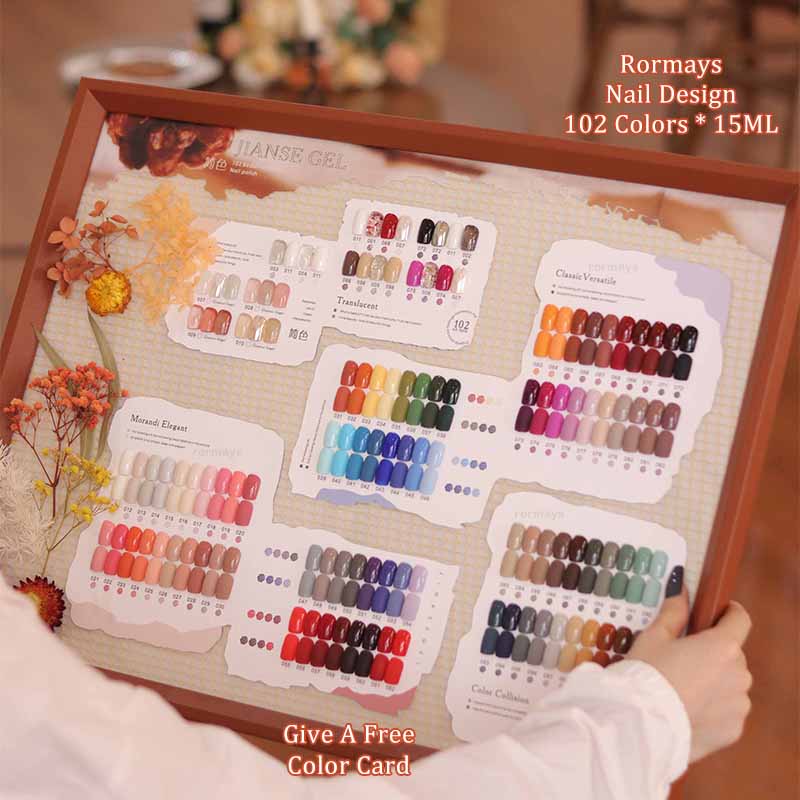 Rormays Autumn Winter 102 Color gel Polishing Set Caramel Mixed Semi Permanent Transparent Coating Color Transparent Shining UV LED Nail Design Factor