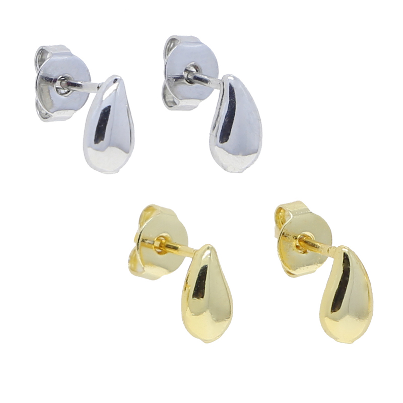 Gold Color Chunky Dome Water Drop Peas Shape Stud Earrings Mini Glossy High Polished Fashion Hip Hop Women Lady Festival Gift Jewelry