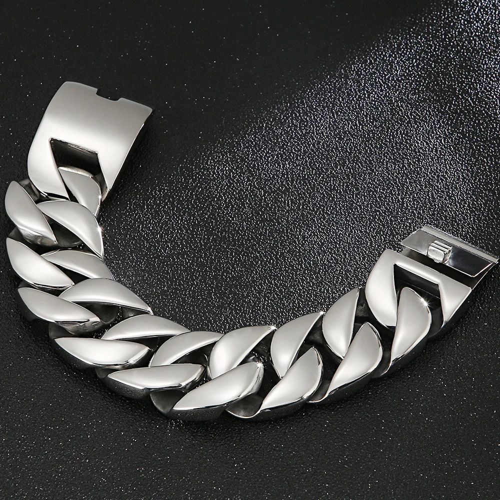 Chain Heavy Metal 31MM Wide Curb Man Bracelet Men In Stainless Steel Massive Male Jewelry Mens Bracelets Bangles On Hand Handles 231016