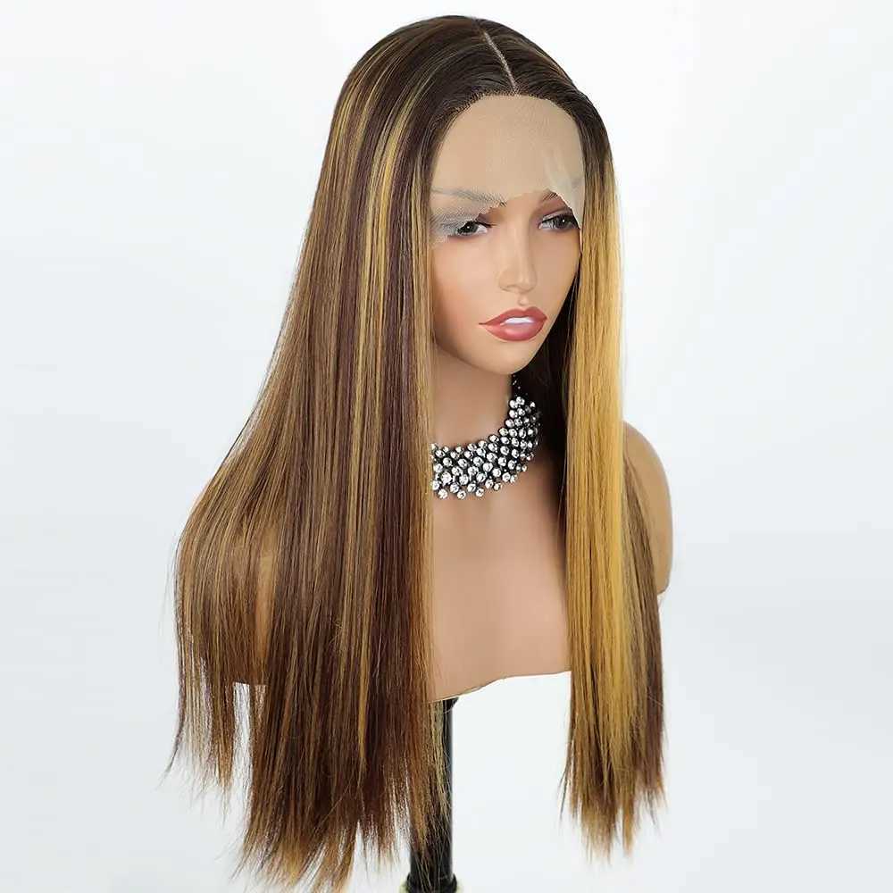 Synthetic Wigs Synthetic Highlight Lace Wigs Omber Blonde Body Wave 13x4x1 Middle t Part Ginger Heat Resistant Fiber for Black Woman 230227