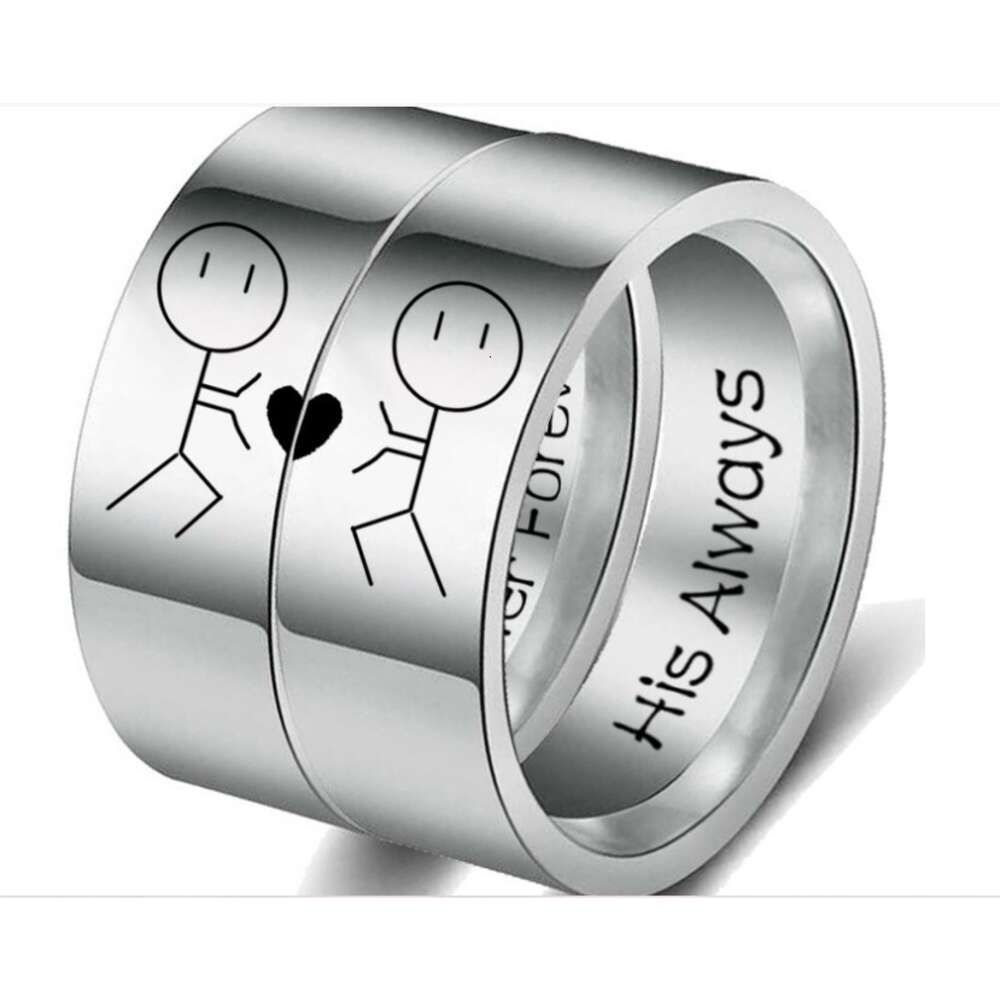 8mm Cartoon Couple Ring Band For Lovers His Always He Forever Wedding Engagement Finger Rings Cute Rings Anillos Vintage Wolf Tide Jewelry Gift Bijoux