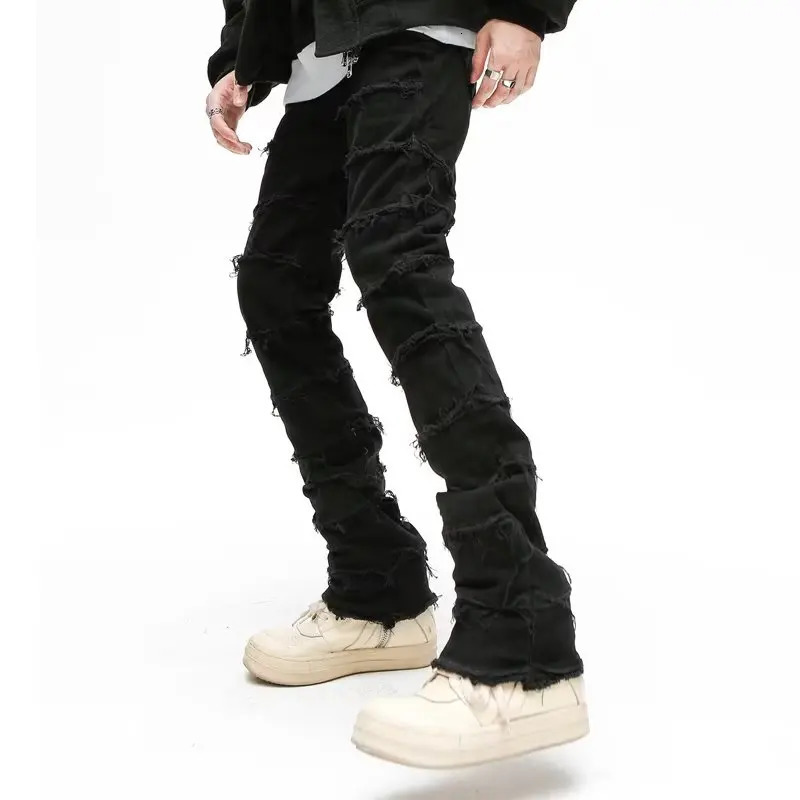 Mens Jeans Dark Streetwear Black Baggy Grunge Stacked Y2K Pants Men Patchwork Hip Hop Straight Denim Trousers Pantalones Hombre 231016