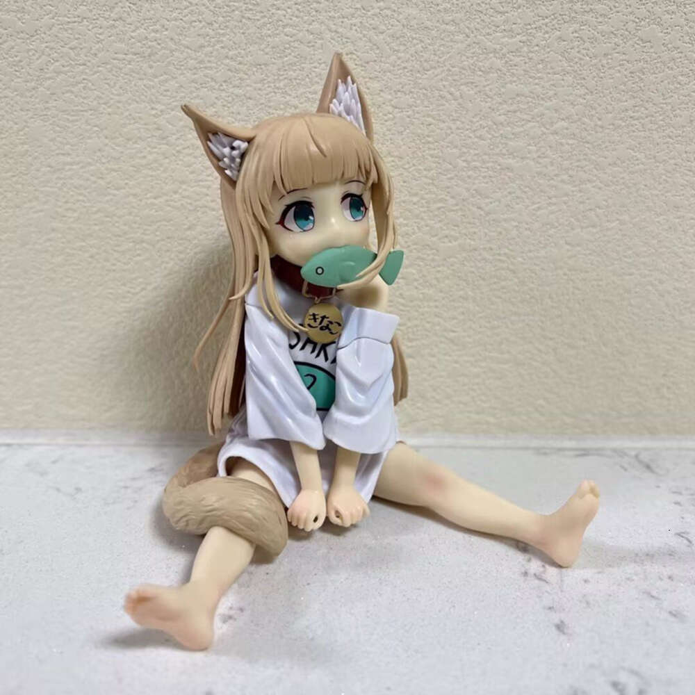 Finger Toys 14cm Golden Head My Cat is A Kawaii Girl Anime Figure Hobby Sakura Soybean Flour Sit and Eat Fish Collectible Model Doll Toys