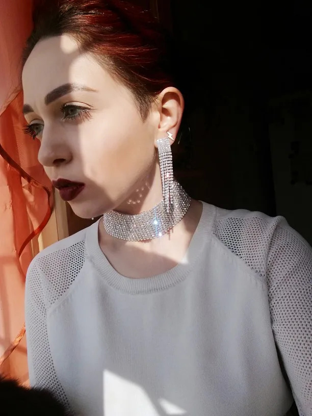 Chokers Sparkling Silver Color Crystal Collar Chain Choker Necklace Bridal Women Wedding Party Diamante Jewelry Gifts 231016