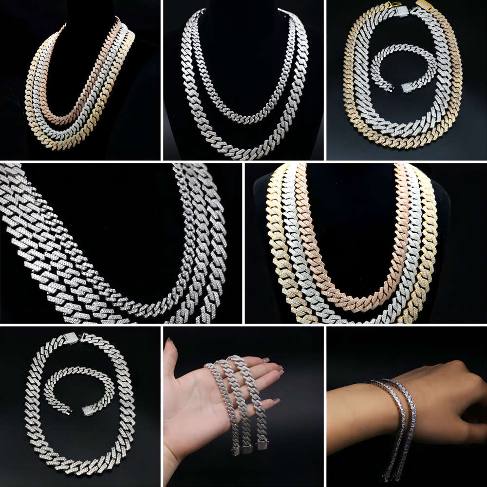 Factory Custom 10k Solid Gold 22mm 8 Vvs Moissanite Cuban Link Bracelet Iced Out Bling 925 Sterling Silver Hip Hop Link Chain
