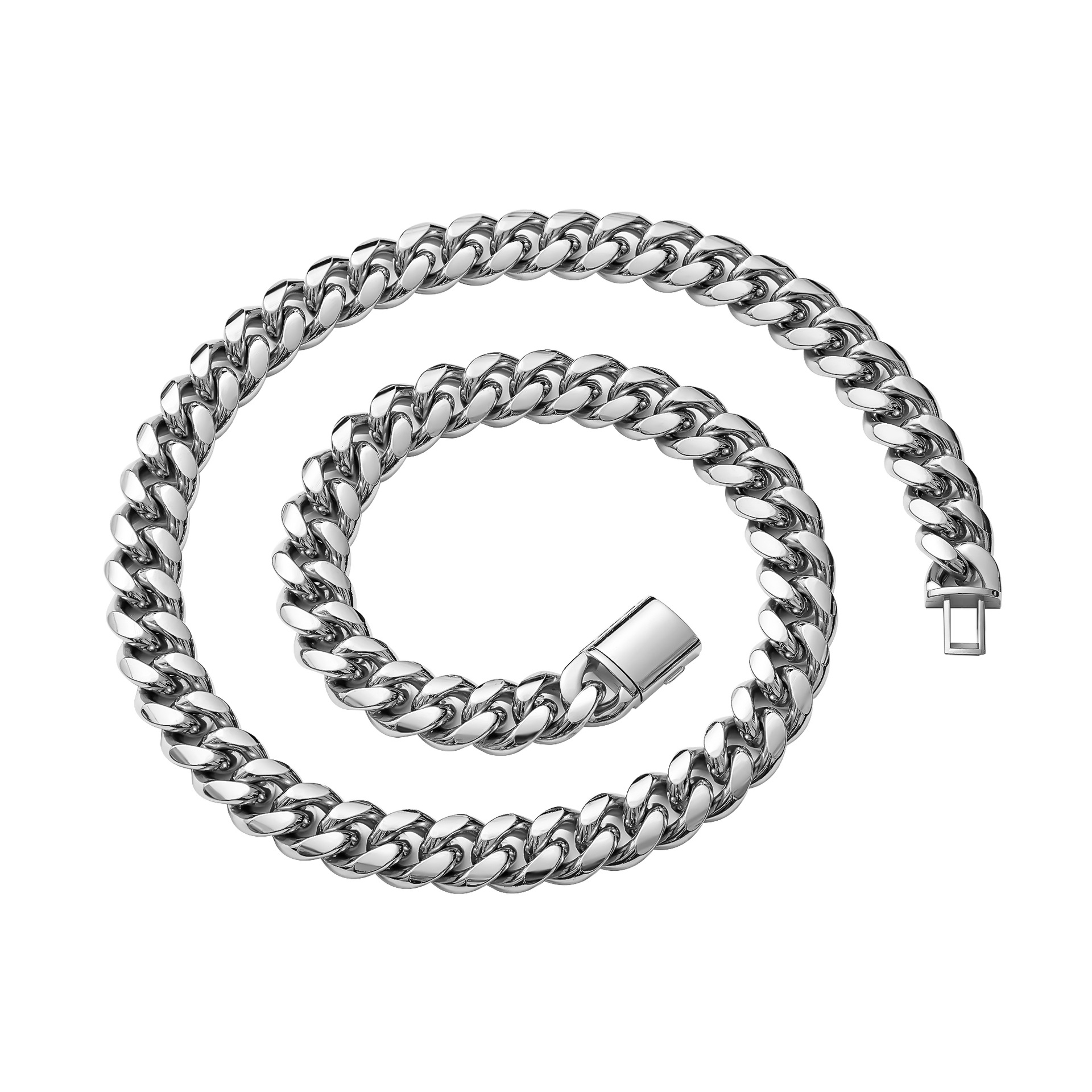 Hip Hop Stainless Steel Cuban Link Chain Necklace Bracelets Simple Mens Jewelry